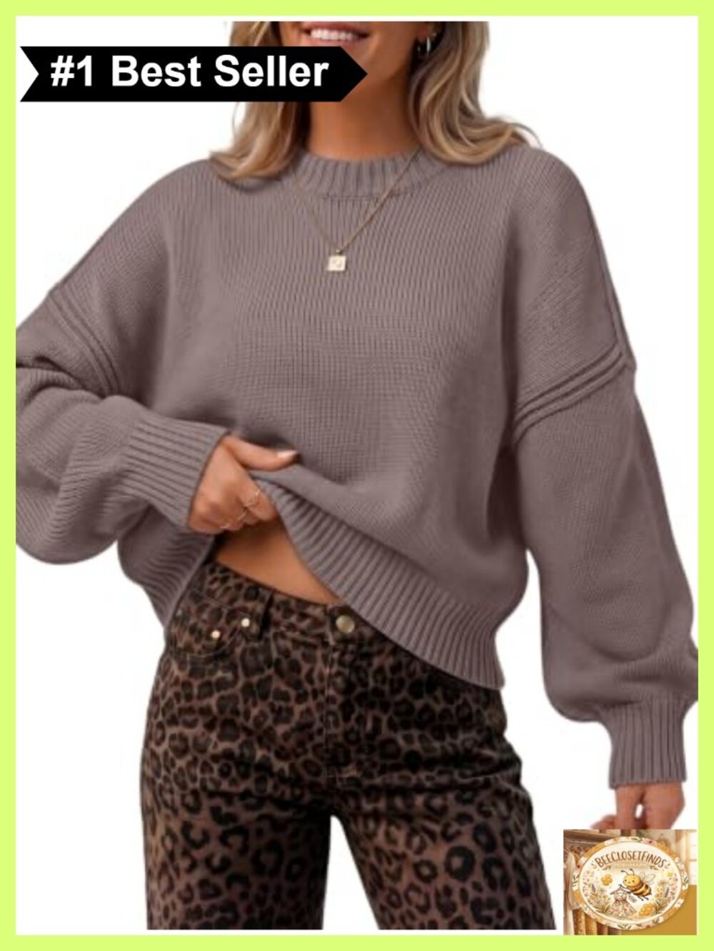 Oversized Cropped Sweater Batwing Knit Pullover Ribbed Crew Neck Fall